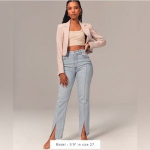 Abercrombie High-Rise Light Wash Split-Hem Jeans - Light Blue
